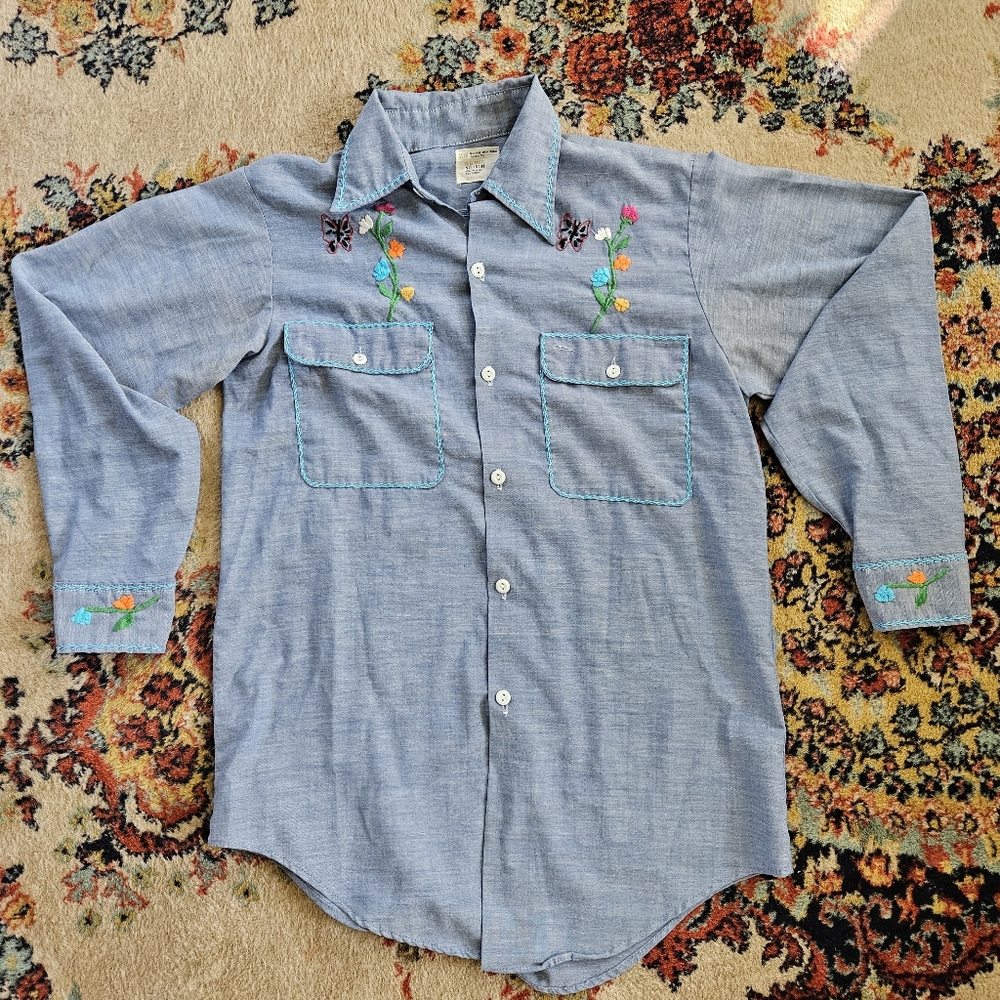 1970s JC Penney Big Mac Penn Prest Embroidered Button Up Shirt